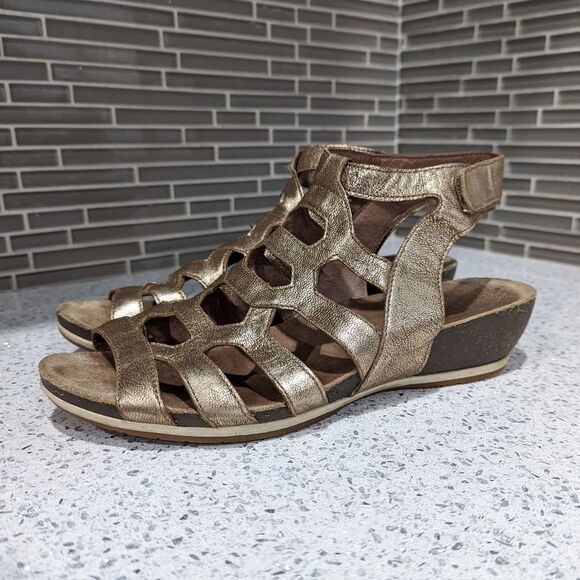 Dansko Valentina gladiator cork sandal pewter gold metallic sandal size 40 9.5 - Picture 2 of 9